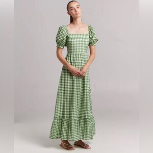 Charlie Holiday NWT Green and White Open Back Checkered Paris Maxi Dress